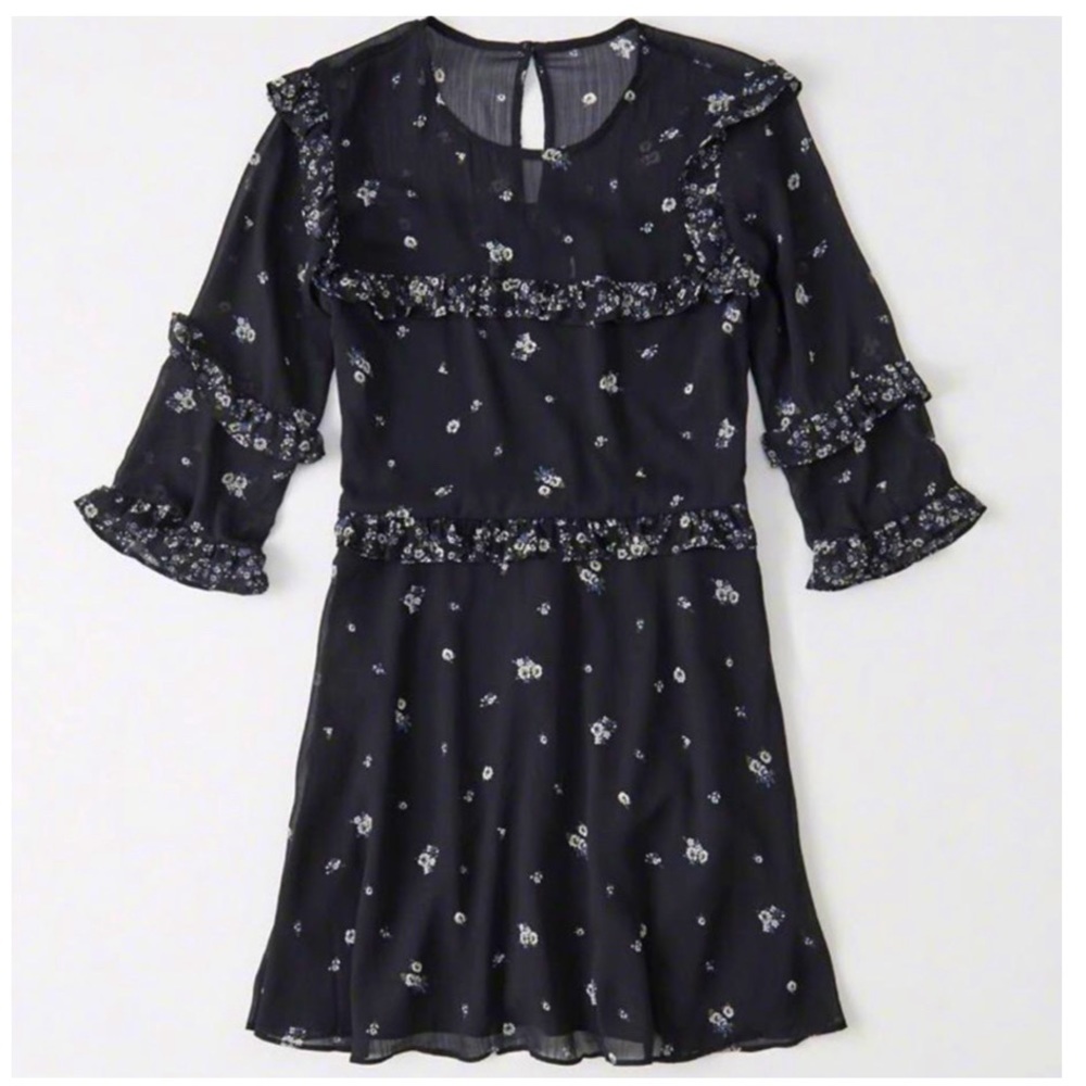 Abercrombie & Fitch Black Chiffon Floral Ruffle Dress Size L